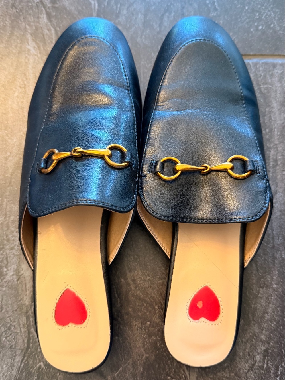 ARQ Black Leather Slip-On Mules with Gold Bit